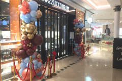 Organic Balloon Columns, Gold Bollards, Red Carpet & Grand Opening Ribbon